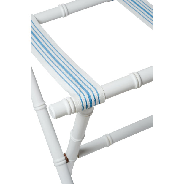 Resort Bamboo Luggage Rack - White with Light Blue Stripe Straps