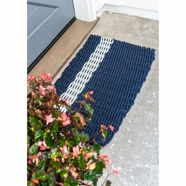 Rope Doormat Fog Gray & Navy- Small 18x30 - CAPERS Home