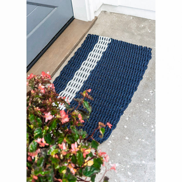 Nautical Rope Doormat - Navy & Fog Gray Stripe