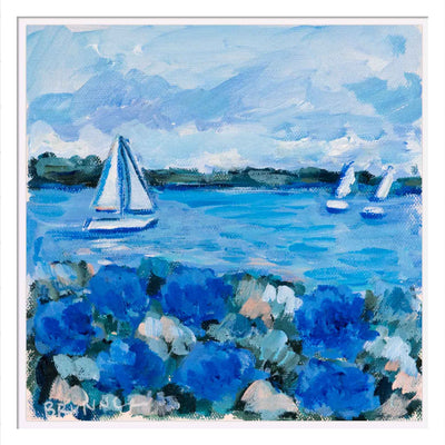Blue and White Sailing Original Framed Painting