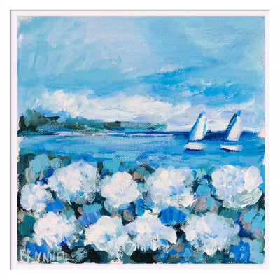 White Blooms Sailing Adventure Original Framed Painting