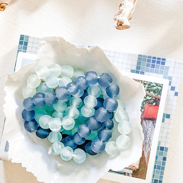 Sea Glass Beads, Jumbo Clear Aqua Recycled, Large Glass Beads