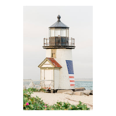 American Flag on Brant Point Lighthouse Print