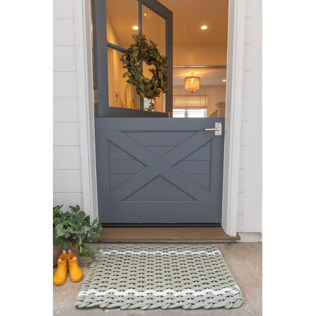 Nautical Rope Doormat - Sage with Fog Double Stripe