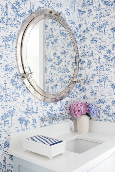 Coastal Charm: 8 Wallpapered Bathrooms We're Loving