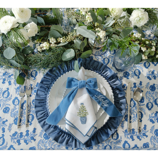 Cailíní Coastal Blue Velvet Ruffle Placemat - Set of 2