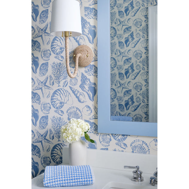 Coquillages Dusty Blue/Natural Grasscloth Wallcovering