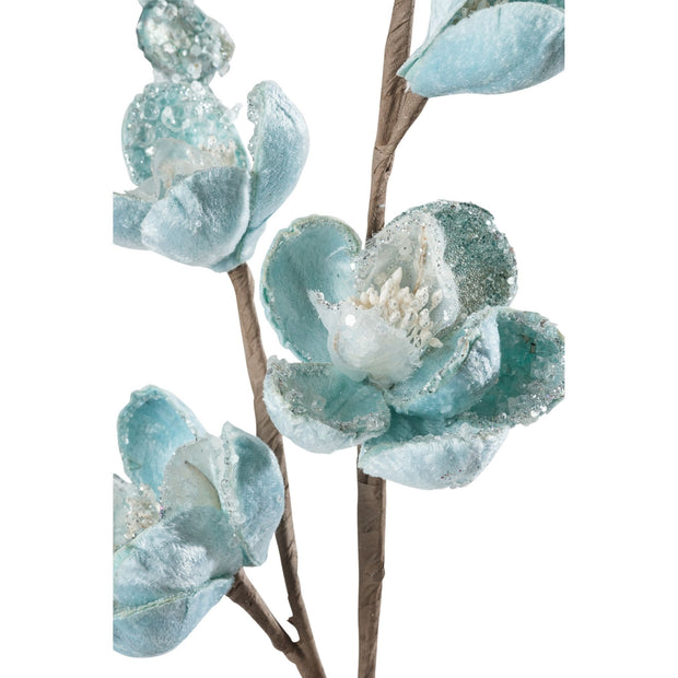 Frosted Blue Magnolia Blossom Tree Stem - Set of 6