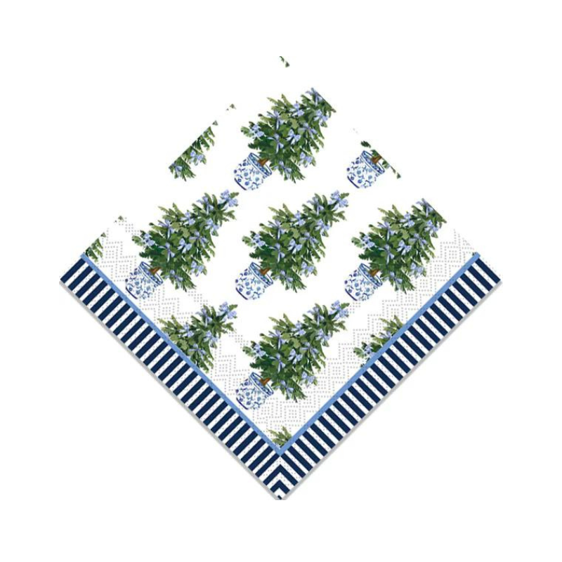 Blue Bow Christmas Tree Paper Cocktail Napkins - Set of 2