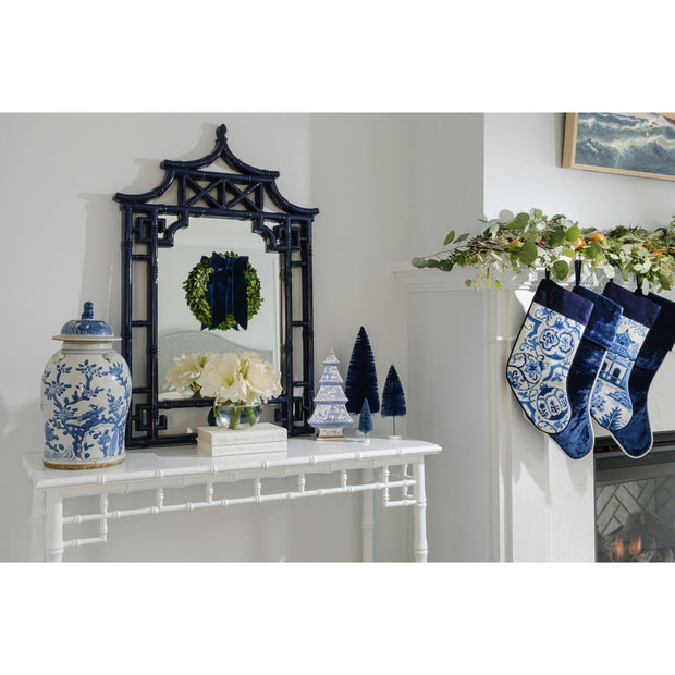 Cailíní Coastal Preserved Boxwood Wreath with Navy Blue Ribbon