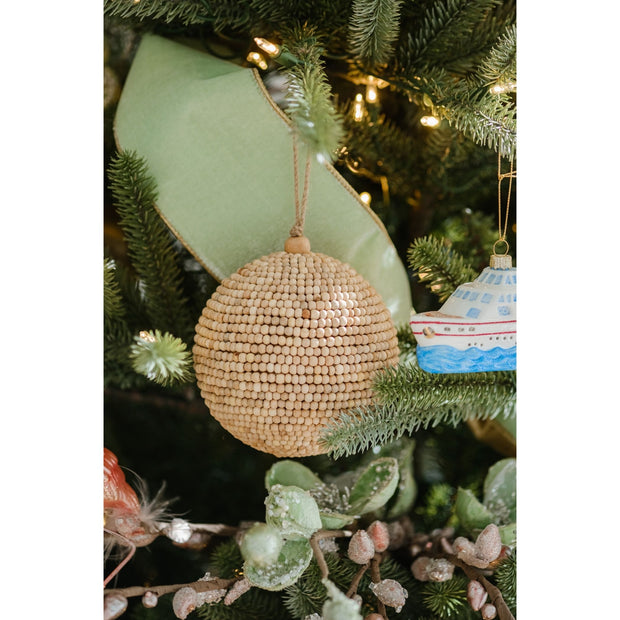 Wood Beaded Ball Ornament - Set of 3