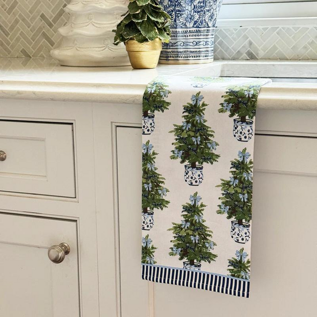 Blue Bow Christmas Tree Tea Towel