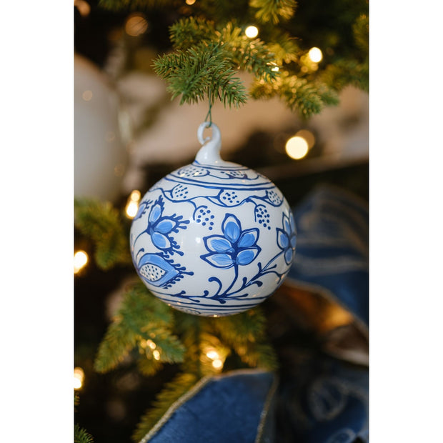 Blue Chinoiserie Glass Ornament - Set of 3