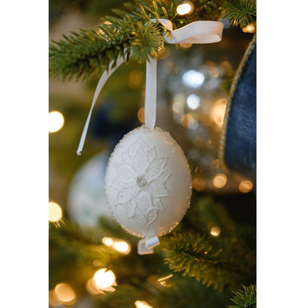 Frosted Poinsettia Egg Ornament - Set of 3