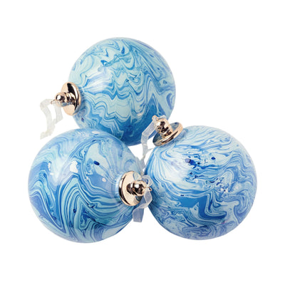 Blue Marble Drip Ornament - Set of 6