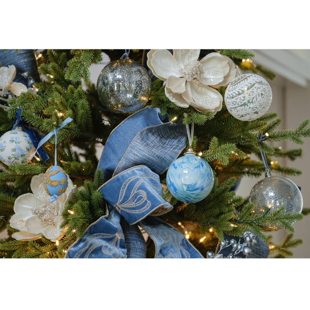 Dusty Blue Mercury Glass Ornament - Set of 6