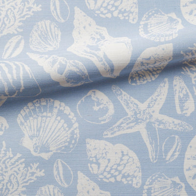 Coquillages Natural/Light Blue Grasscloth Wallcovering