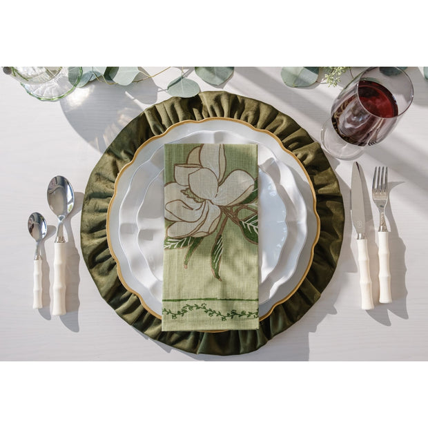 Green Velvet Ruffle Placemat - Set of 2