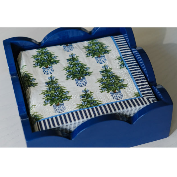 Blue Bow Christmas Tree Paper Cocktail Napkins