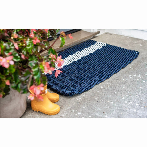 Exclusive Nautical Rope Doormat - Navy & Fog Gray Stripe