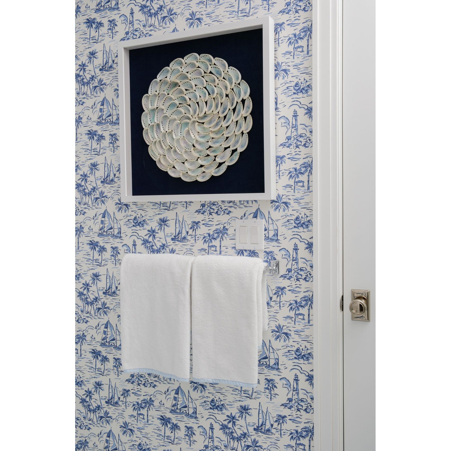 Pearl Abalone Shell Ripple Framed Art - White on Navy – Cailini Coastal