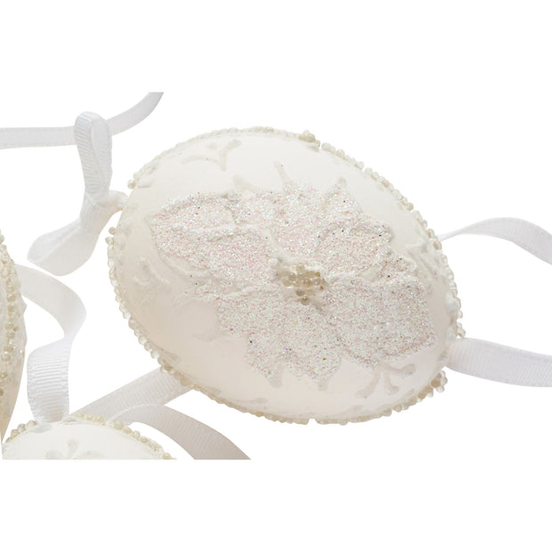 Frosted Poinsettia Egg Ornament - Set of 3