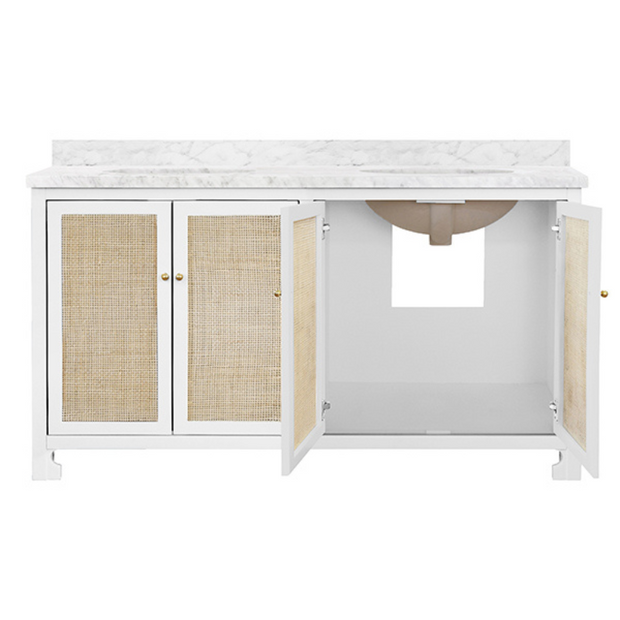 Capistrano 60" Double Bathroom Vanity with Carrara Marble Top - White