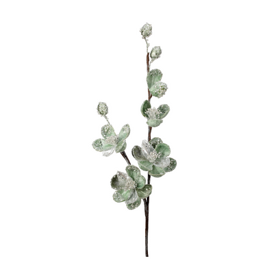 Frosted Green Magnolia Blossom Tree Stem - Set of 6