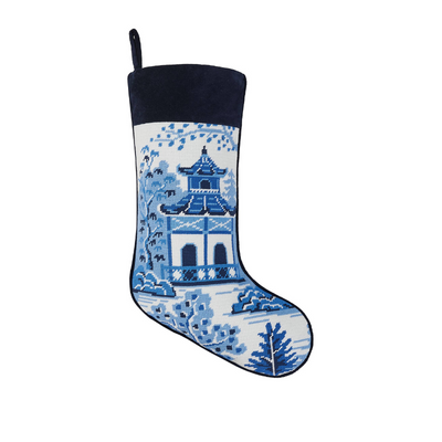 Chinoiserie Pagoda Needlepoint Stocking