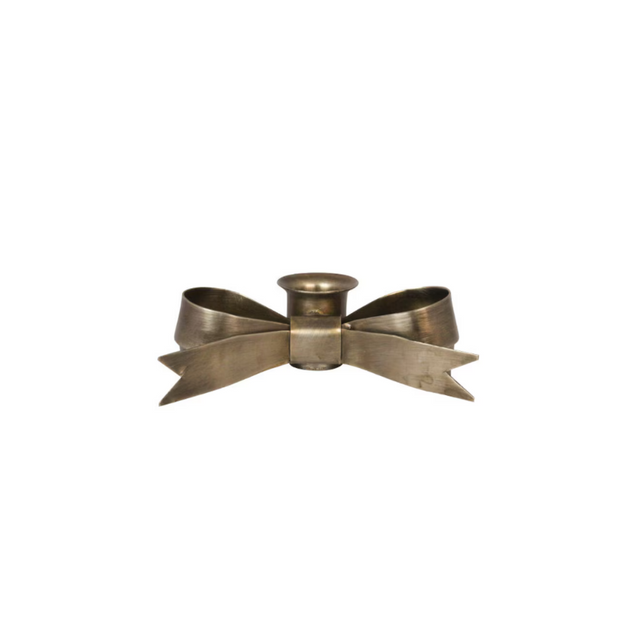 Petite Brass Bow Taper Candle Holder - Set of 2