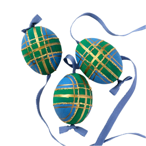 Christmas Plaid Egg Ornament - Set of 3