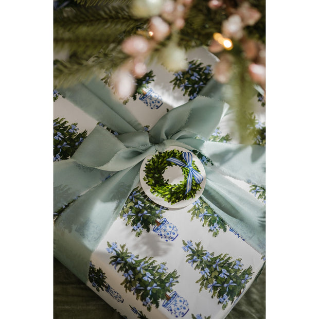 Wreath with Blue Bow Gift Tag