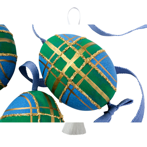 Christmas Plaid Egg Ornament - Set of 3