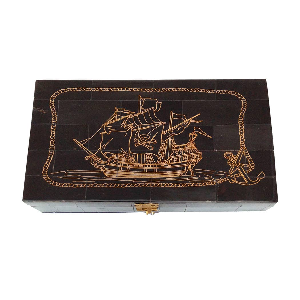 Skrimshaw Pirate Ship Decorative Box