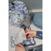 Blue Scallop Embroidered Napkins - Set of 4