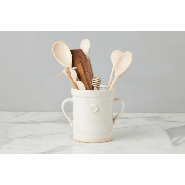 White Hand Thrown Crock and Utensil Bundle