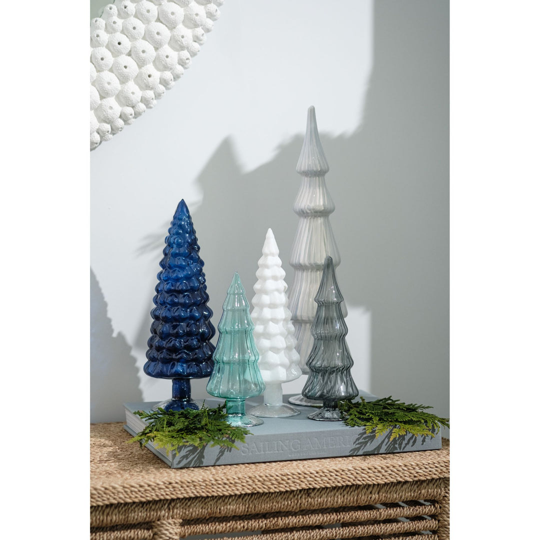 Set of 3 Cobalt Blue 2024 Glass Christmas Trees - 8