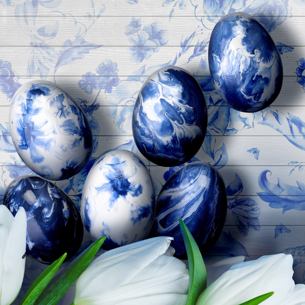 Blue Marbleized Decorative Eggs - Set of 6