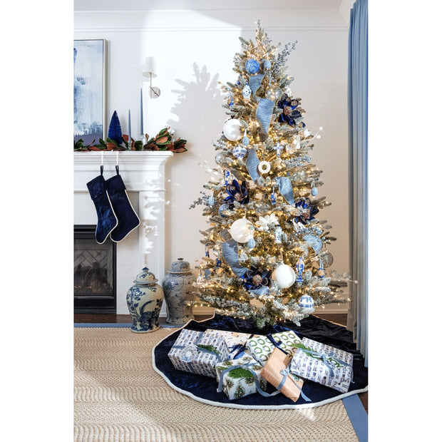 Cailíní Coastal Velvet Christmas Tree Skirt - Navy Blue