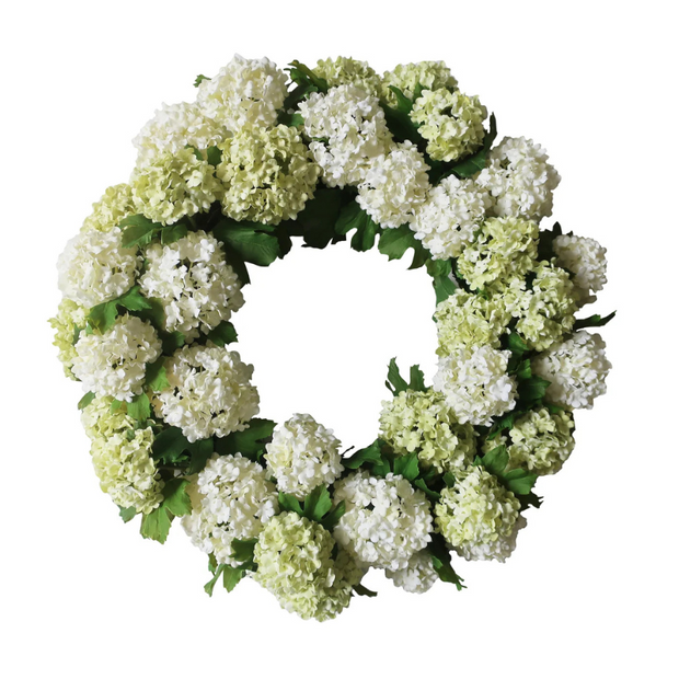 Snowball Hydrangea Faux Wreath - White