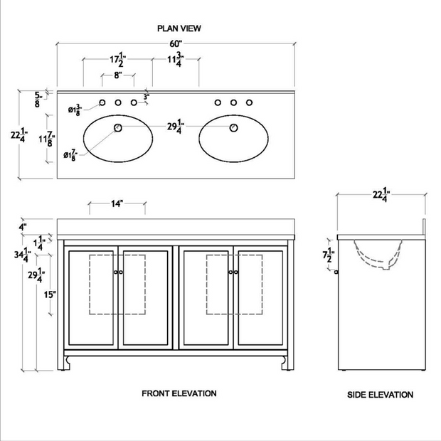 Capistrano 60" Double Bathroom Vanity with Carrara Marble Top - White