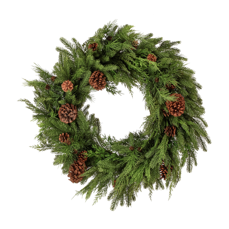 Mixed Evergreens & Pinecone Faux Wreath
