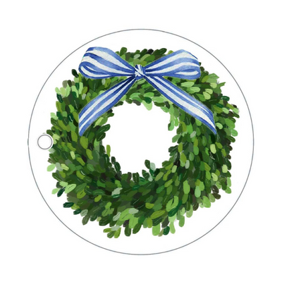 Wreath with Blue Bow Gift Tag