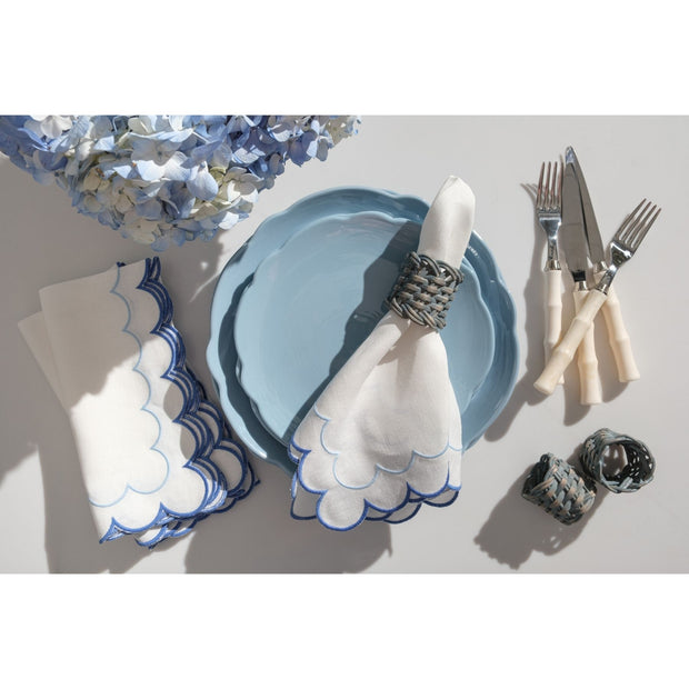 Blue Scallop Embroidered Napkins - Set of 4