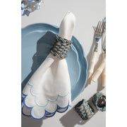 Blue Scallop Embroidered Napkins - Set of 4