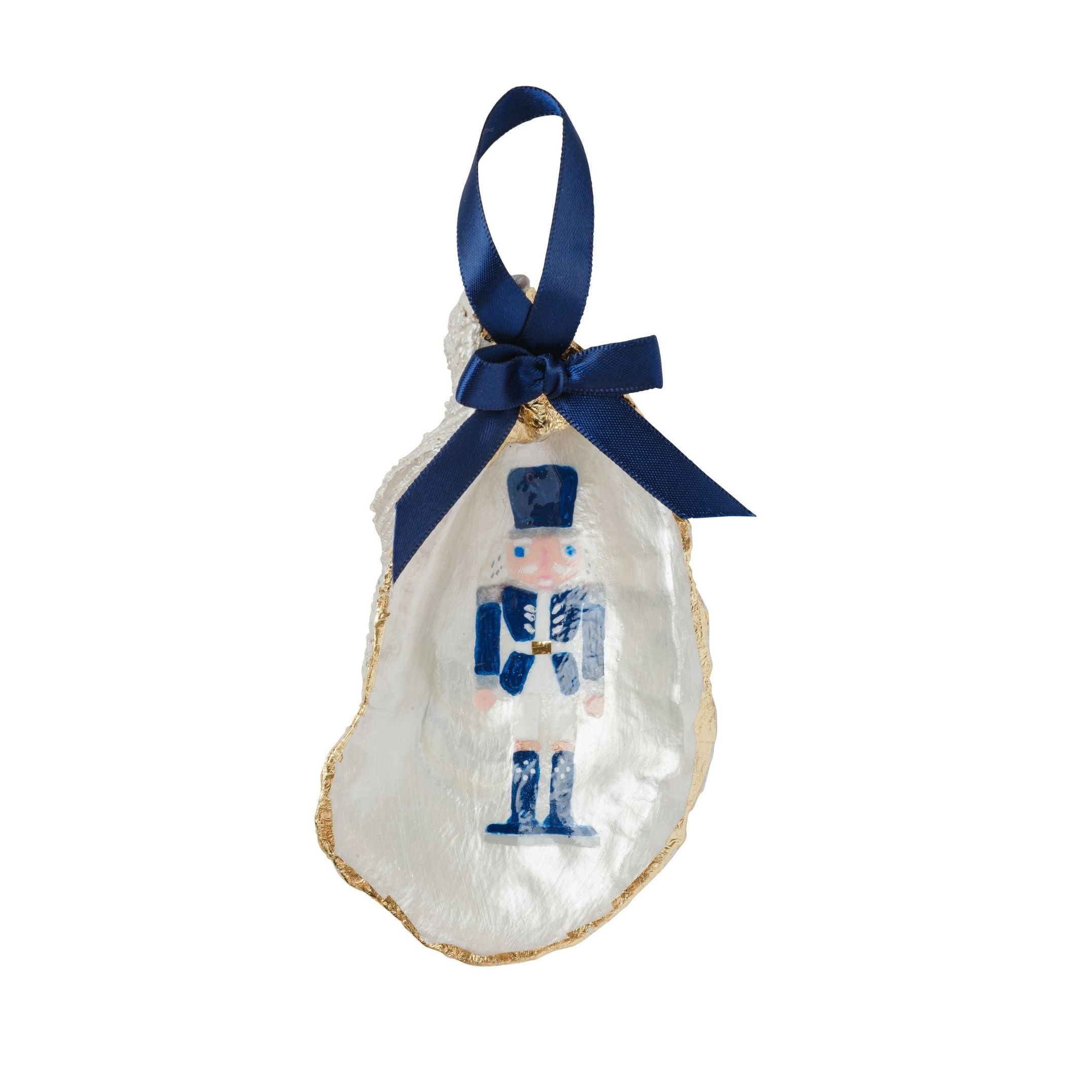 Blue Nutcracker Gilded Oyster Shell Ornament