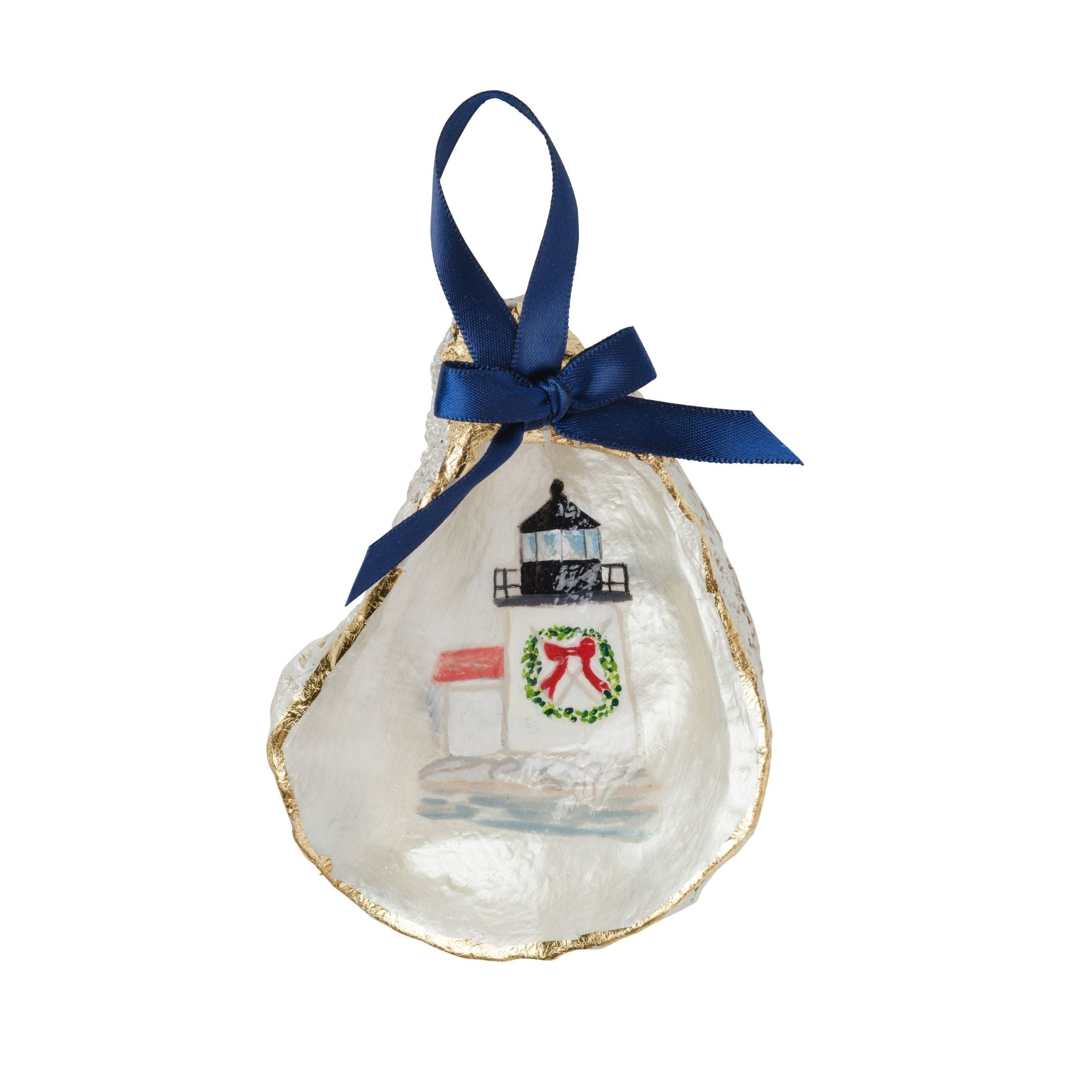 Lighthouse Gilded Oyster Shell Ornament