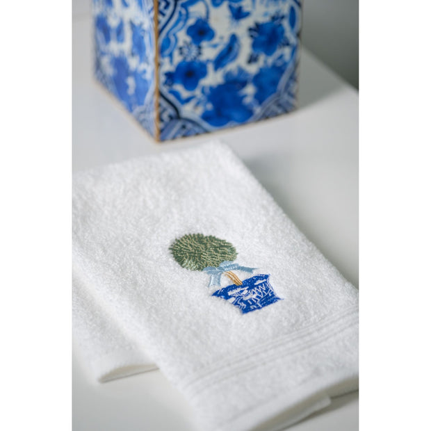 Embroidered Boxwood Plush Terry Guest Towel