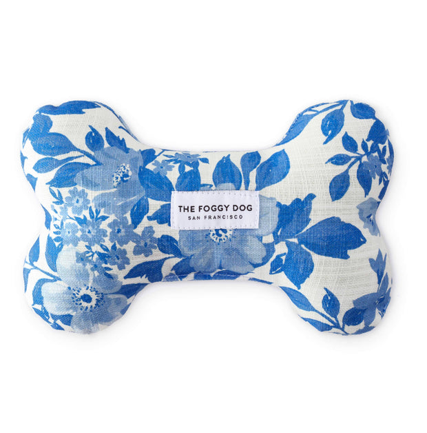 Blue Roses Dog Bone Squeaky Toy