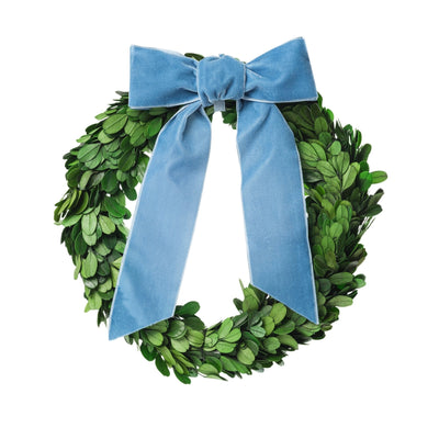 Cailíní Coastal Preserved Boxwood Wreath with Dusty Blue Ribbon